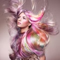 Beauty fashion model girl with colorful dyed hair Royalty Free Stock Photo