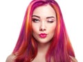 Beauty fashion model girl with colorful dyed hair