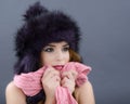 Beauty Fashion Model Girl in a Fur Hat. Beautiful Stylish Woman Royalty Free Stock Photo