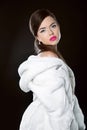 Beauty Fashion Model Girl in white mink Fur Coat. Beautiful Luxu Royalty Free Stock Photo