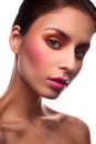 Beauty fashion model with pink blush and lips