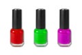 Beauty, fashion and nail art. Manicure art cosmetic tools, three bottles of colorful gel nail polish. mock up