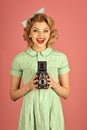 Beauty, fashion photography, vintage style. Sensual girl in pinup style, make photo. Royalty Free Stock Photo