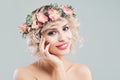 Beauty Fashion Portrait of Beautiful Model Woman with Curly Hair, Makeup and Flowers Crown