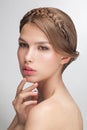 Beauty fashion portrait closeup of young attractive sensual model woman. Royalty Free Stock Photo