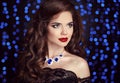 Beauty fashion portrait of elegant woman with red lips makeup, h Royalty Free Stock Photo