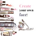 Beauty and fashion vector watercolor cosmetics make up artists Royalty Free Stock Photo