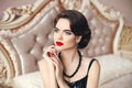 Beauty fashion woman model brunette, elegant lady portrait. Mani Royalty Free Stock Photo