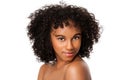 Beauty female face with curly hair Royalty Free Stock Photo