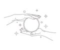 Female hands holding round mirror.Vector illustration,fortune-telling concept