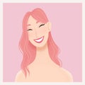 Beauty female portrait. Smiling young Asian woman avatar. Girl with pink hair. Vector illustration Royalty Free Stock Photo