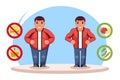 Beauty figure body diet fat man character lose overweight health refusal junk food flat cartoon design vector