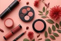 Beauty flat lay with decorative cosmetics