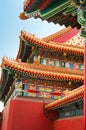 Detail of the ornaments on the roof of the buildings of the Forbidden city. Beijing Royalty Free Stock Photo