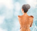 Beauty fresh concept with naked girl and water drops Royalty Free Stock Photo