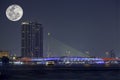 The beauty of the full Moon at Chao Phraya River. Royalty Free Stock Photo