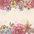 Beauty garden flowers horizontal l seamless border Royalty Free Stock Photo