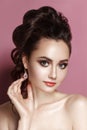 Beauty gentle glamour woman portrait brunette hair collected