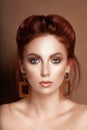 Beauty gentle glamour woman portrait red hair collected