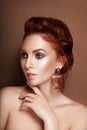 Beauty gentle glamour woman portrait red hair collected