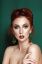 Beauty gentle glamour woman portrait red hair collected