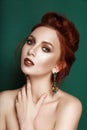 Beauty gentle glamour woman portrait red hair collected Royalty Free Stock Photo