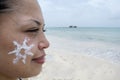 Beauty Girl Applying Sun Tan Cream Royalty Free Stock Photo