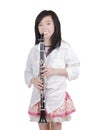 Beauty girl blowing instrument