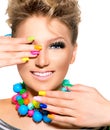 Beauty Girl with Colorful Makeup, Nail polish