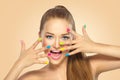 Beauty girl with colorful nail polish Royalty Free Stock Photo