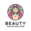 Beauty Girl Cosmetic Shop Monoline Logo Vector Vintage Emblem Design badge illustration Symbol Icon
