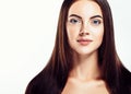 Beauty Girl face Portrait. Beautiful Spa model Woman with Perfect Healthy Hair Smooth. Brunette female looking at camera and Royalty Free Stock Photo