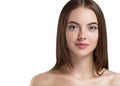 Beauty Girl face Portrait. Beautiful Spa model Woman with Perfect Healthy Hair Smooth. Brunette female looking at camera and Royalty Free Stock Photo