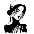 Beauty girl face portrait fashion illustration black and white