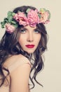 Beauty Girl with Flowers Hairstyle. Beautiful Young Woman Royalty Free Stock Photo