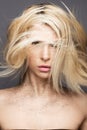 Beauty girl with a flying hair and creative makeup. Beauty face Royalty Free Stock Photo