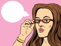 Beauty girl in glasses. Pop art illustraton.