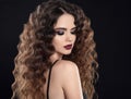 Beauty girl hair. Curly hairstyle. Brunette girl with healthy lo Royalty Free Stock Photo