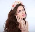 Beauty girl Makeup face. Healthy Hair. Young attractive woman wi Royalty Free Stock Photo