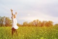 The beauty of a girl outdoors, enjoying nature and freedom and enjoying life. Beautiful girl in a white shirt, strolls Royalty Free Stock Photo