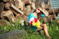 Beauty Girl Outdoors enjoying nature. Teenage Model girl running on the Spring Field, Sun Light. Royalty Free Stock Photo