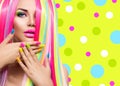 Beauty girl portrait with colorful nails, hair and makeup Royalty Free Stock Photo