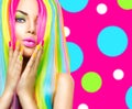 Beauty girl portrait with colorful nails, hair and makeup Royalty Free Stock Photo