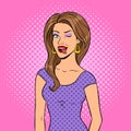 Beauty girl wink with tongue pop art vector