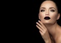 Beauty glamour Fashion brunette model girl with black lips portrait. Gorgeous Sexy woman with perfect trendy makeup Royalty Free Stock Photo