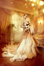 Beauty gorgeous woman in beautiful evening dress in luxurious style interior room Royalty Free Stock Photo