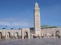 Beauty Grande Mosque Hassan II with minaret in Casablanca city in Morocco with clear blue sky in warm sunny spring day Royalty Free Stock Photo