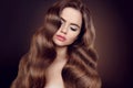 Beauty hair. Brunette girl with long shiny wavy hair. Beautiful Royalty Free Stock Photo