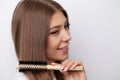Beauty Hair Care, Beautiful Woman Combing Long Natural Hair Royalty Free Stock Photo