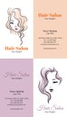 Beauty Hair Salon Business Card Templates Set with Hand Drawn Beautiful Woman Face Logos and Typography.